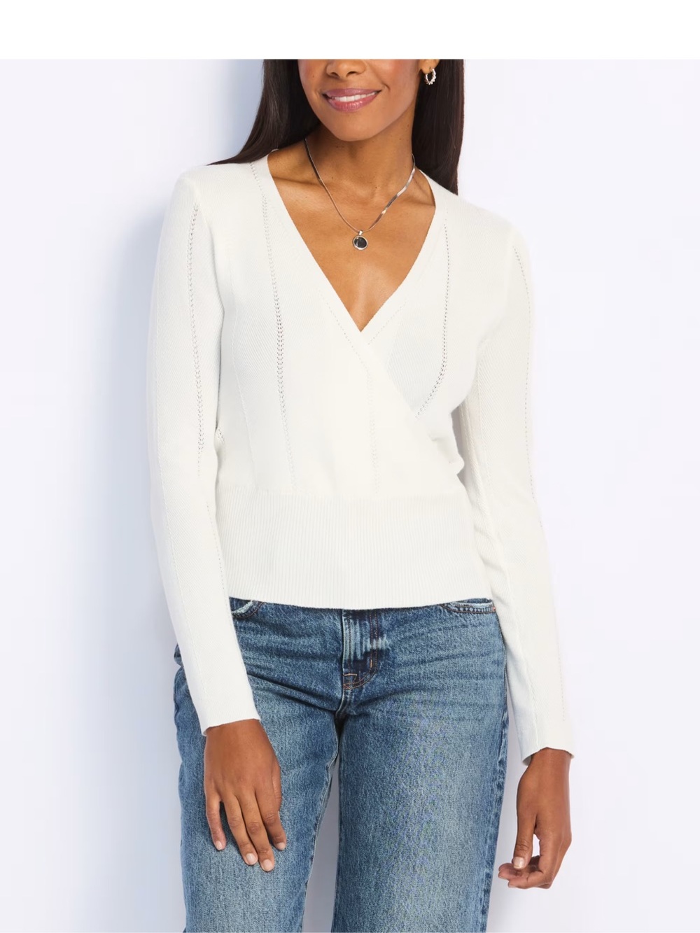 STITCH FIX-PINQUE- Cream V-Neck Wrap Pullover Sweater